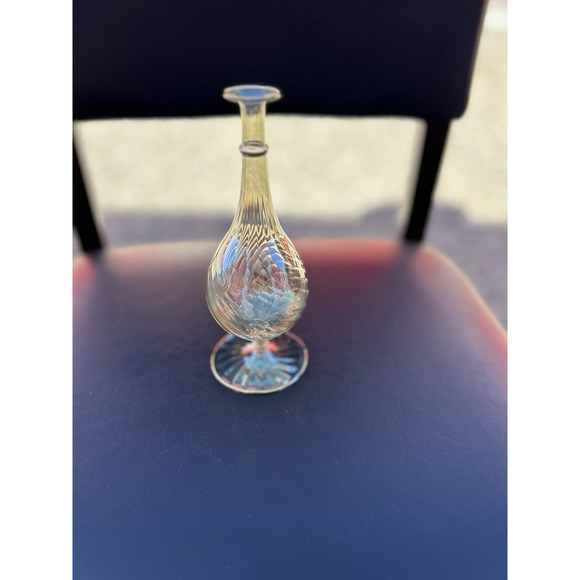 Other - Vintage Hand Blown Art Glass Perfume Bottle Stopper Ribbed Swirl 7" Vanity